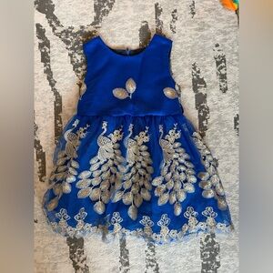 Blue Dress with Silver Peacock Embroidery